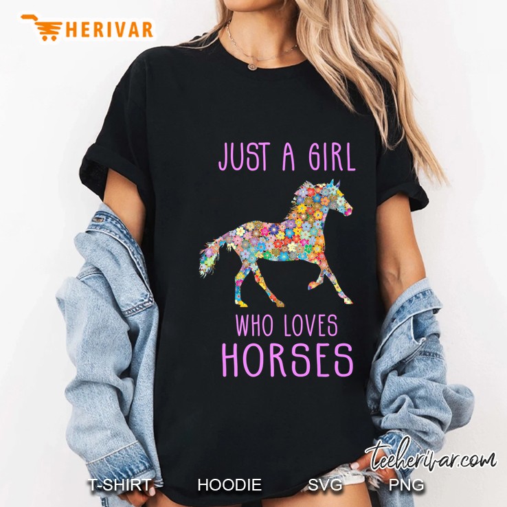 Just A Girl Who Loves Horses Flower Horse Version Ladies Tee