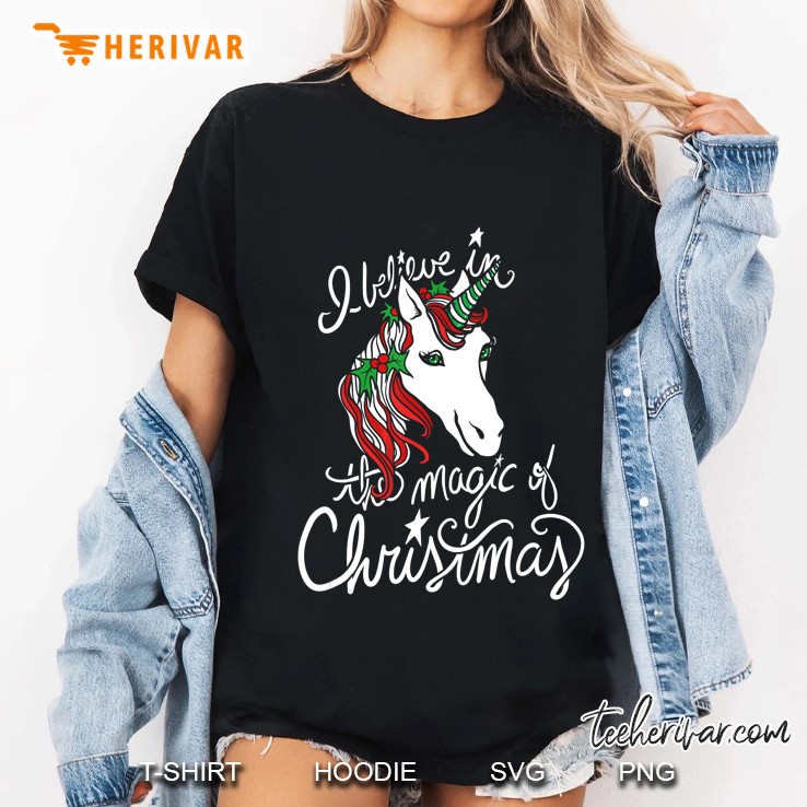 I Believe In The Magic Of Christmas Unicorn Version Ladies Tee