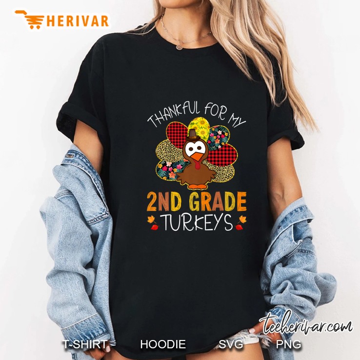 Thankful For My 2nd Grade Turkeys Thanksgiving Leopard Turkey Version Ladies Tee