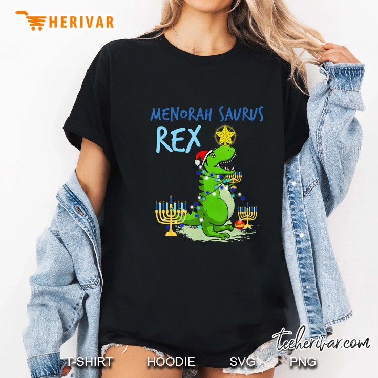 Menorah Saurus Rex Hannukah Jewish Christmas Ladies Tee