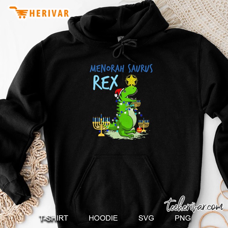 Menorah Saurus Rex Hannukah Jewish Christmas Hoodie