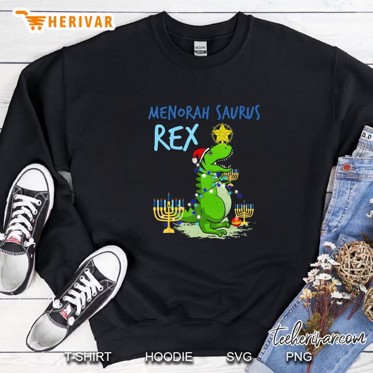 Menorah Saurus Rex Hannukah Jewish Christmas Sweatshirt