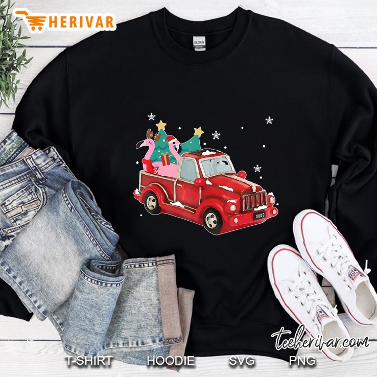 Flamingo Ride Red Truck Pick Up Christmas Tree Sweatshirt