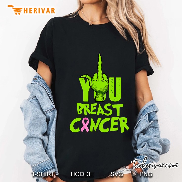 Fuck You Breast Cancer Grinch Hand Version Ladies Tee