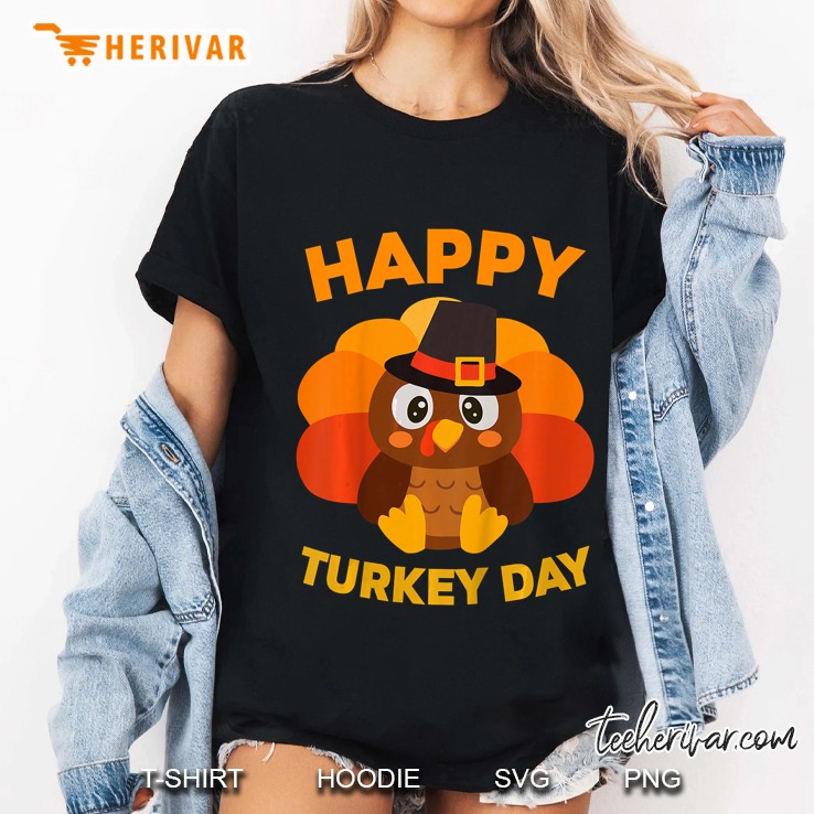 Happy Turkey Day Thanksgiving Pilgrim Hat Version Ladies Tee