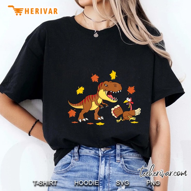 Turkey & T-Rex Funny Thanksgiving Ladies Tee