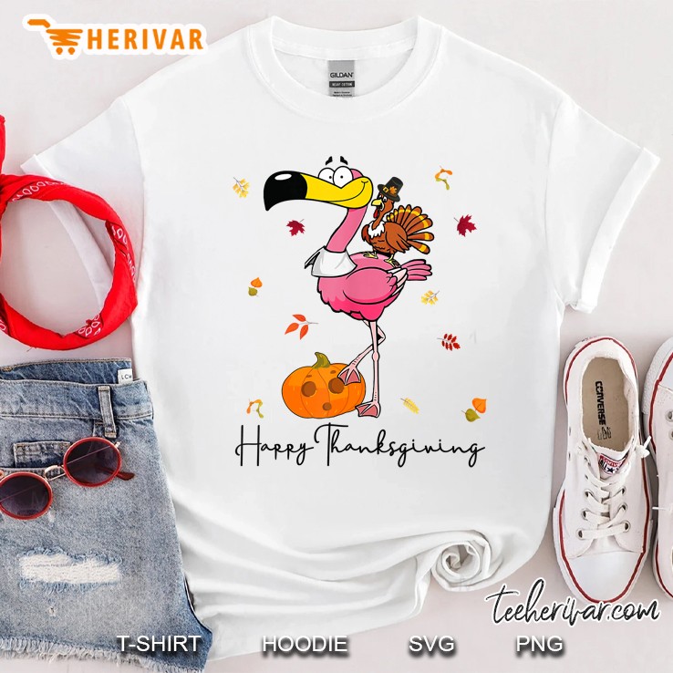 Happy Thanksgiving Turkey Riding Flamingo Shirt