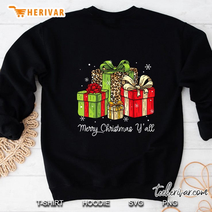 Leopard Print Christmas Gift Box Merry Christmas Y’all Xmas Black Version Sweatshirt