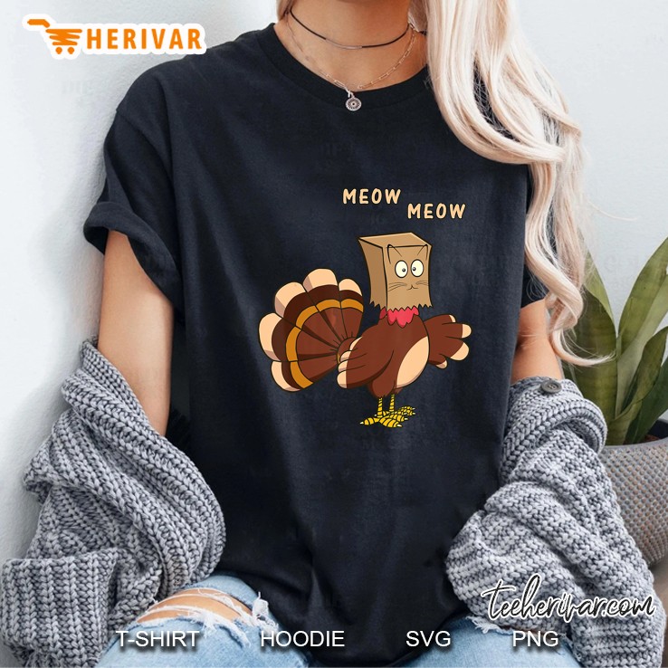 Meow Meow Fake Cat Turkey Thanksgiving Day Ladies Tee