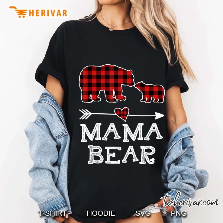 Mama Bear Red Plaid Bear Ladies Tee