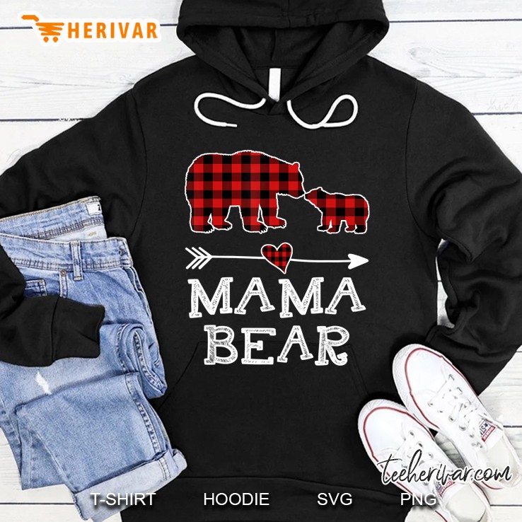 Mama Bear Red Plaid Bear Hoodie