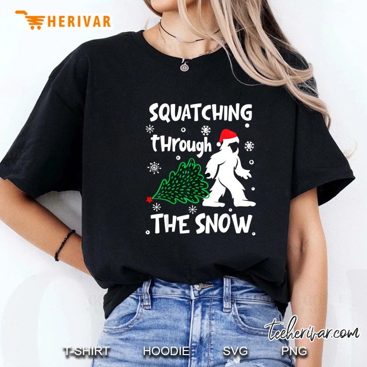 Squatching Through The Snow Christmas Tree Version2 Ladies Tee