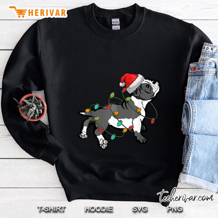 Boston Terrier Santa Hat Christmas Lights Sweatshirt