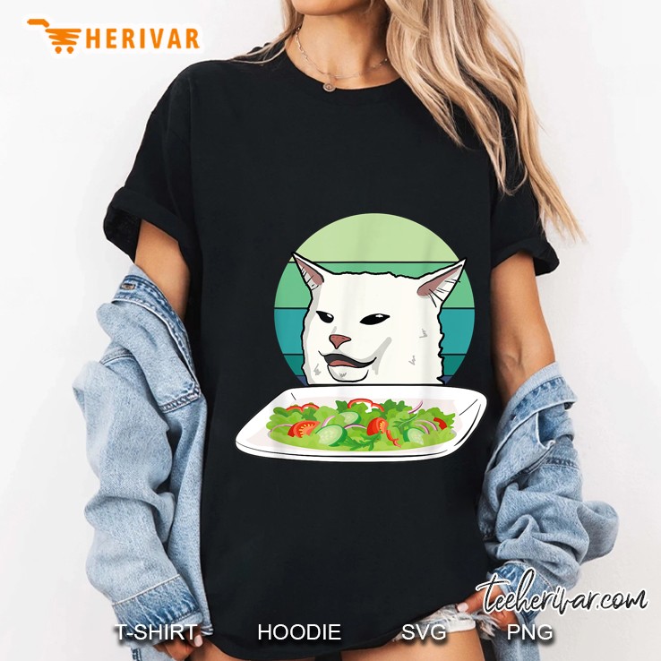 Cat At Dinner Table Meal Version2 Ladies Tee