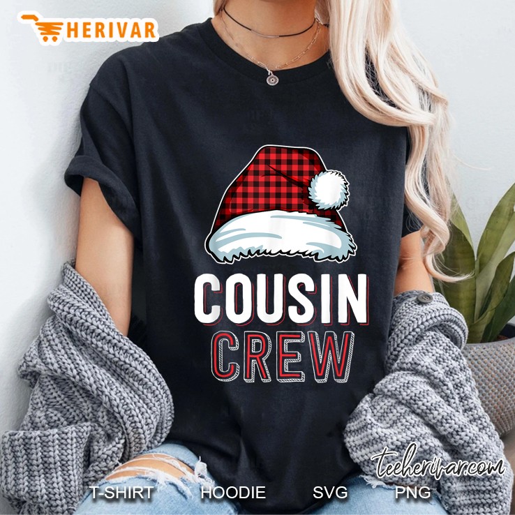 Cousin Crew Plaid Santa Hat Christmas Ladies Tee