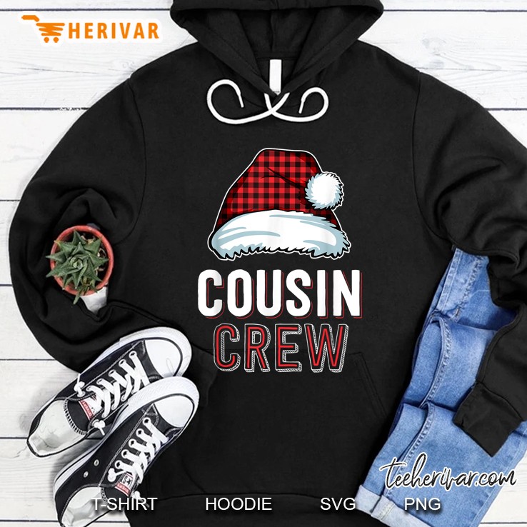 Cousin Crew Plaid Santa Hat Christmas Hoodie