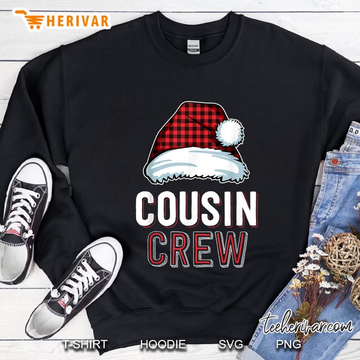 Cousin Crew Plaid Santa Hat Christmas Sweatshirt