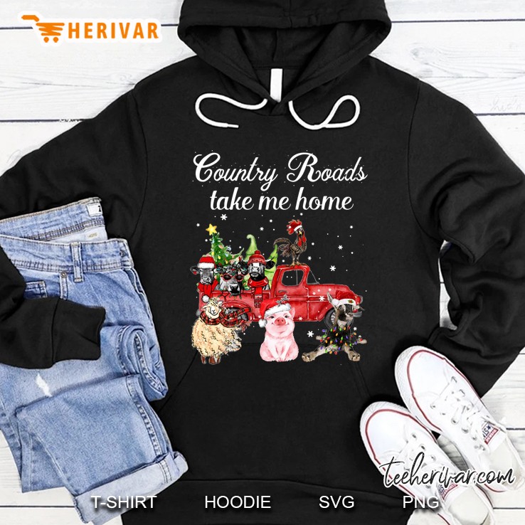 Country Roads Take Me Home Cattle Farmer Red Truck Christmas Hoodie
