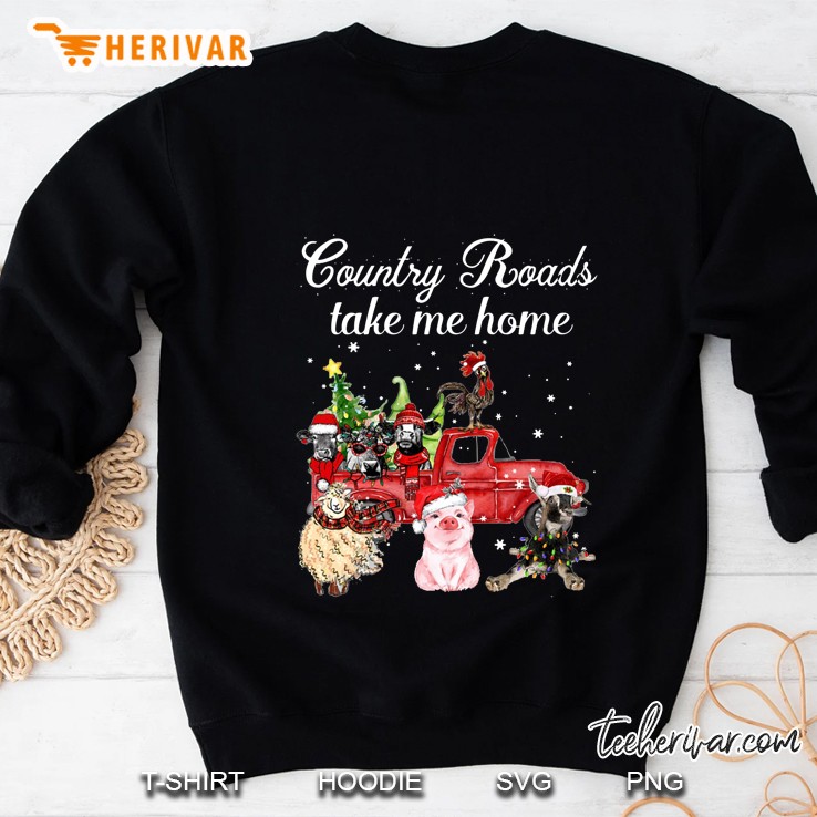 Country Roads Take Me Home Cattle Farmer Red Truck Christmas Sweatshirt