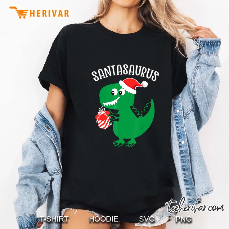 Santasaurus Dinosaur Santa Hat Christmas Ladies Tee