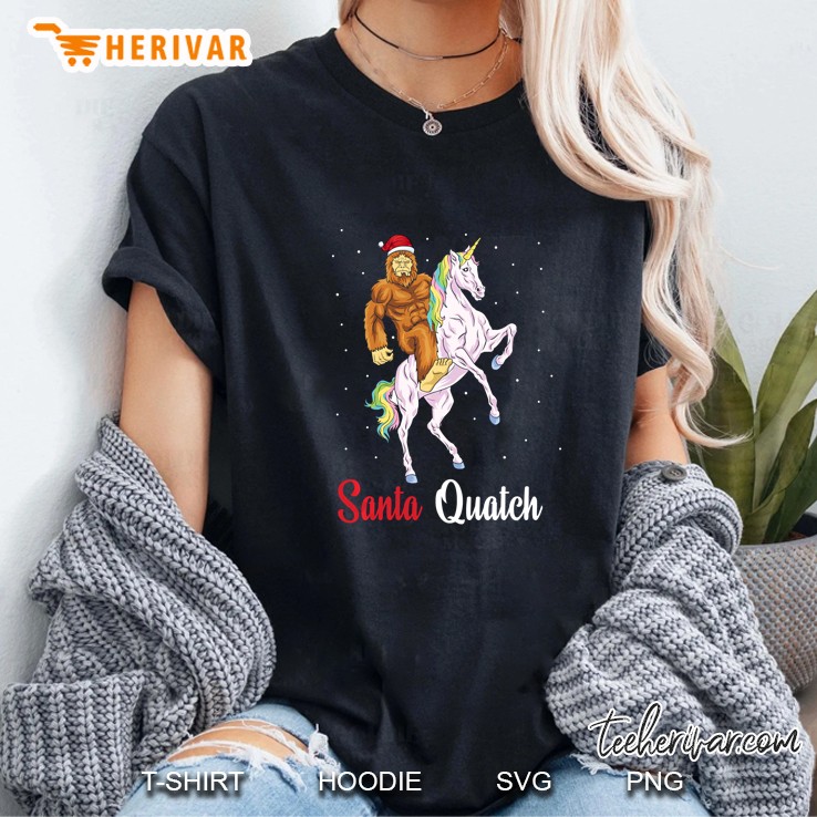 Santa Quatch Yeti Unicorn Bigfoot Sasquatch Christmas Ladies Tee