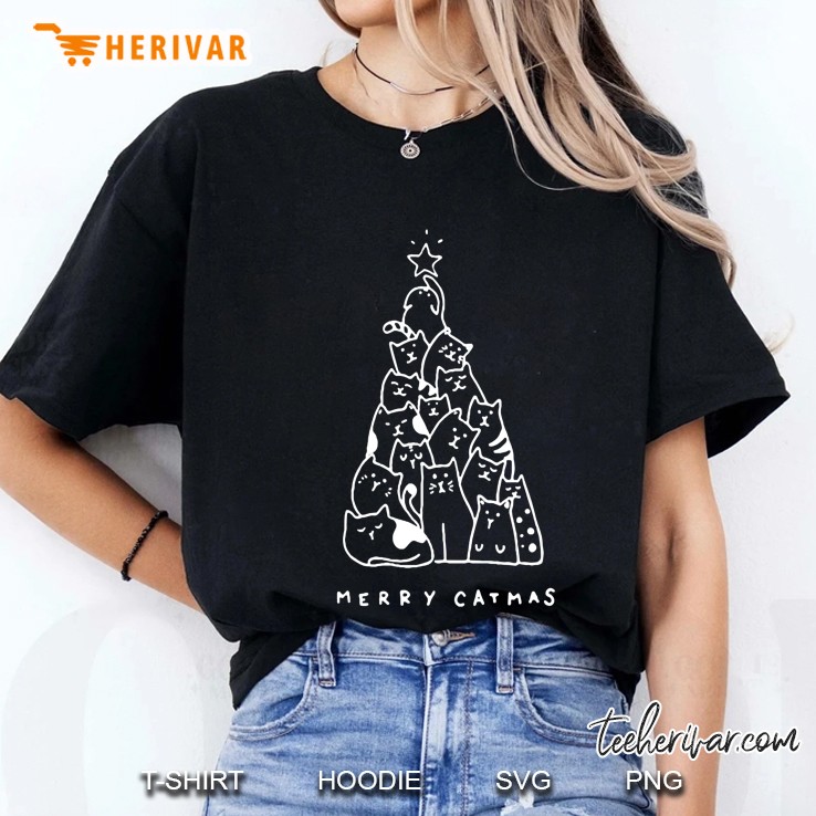 Merry Catmas Funny Cats Christmas Tree Version2 Ladies Tee