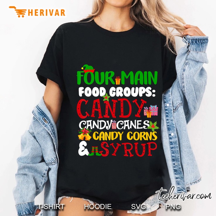 Four Main Food Groups Candy Candy Canes Candy Corns Syrup Christmas Ladies Tee