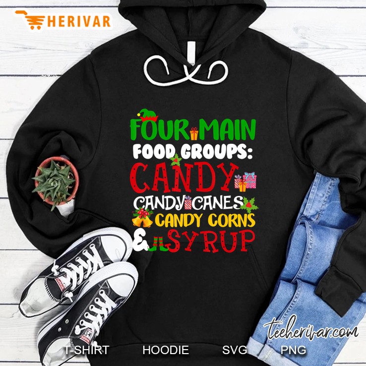 Four Main Food Groups Candy Candy Canes Candy Corns Syrup Christmas Hoodie