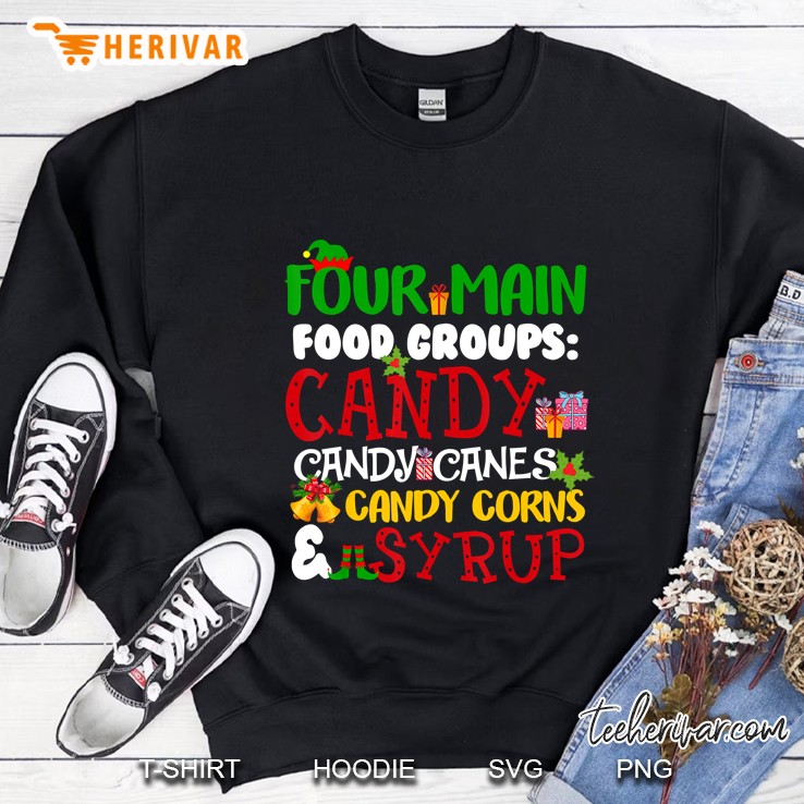 Four Main Food Groups Candy Candy Canes Candy Corns Syrup Christmas Sweatshirt