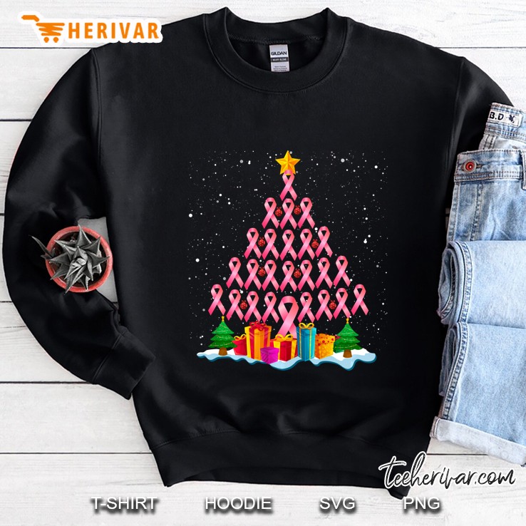 Pink Ribbon Christmas Tree Breast Cancer Awareness Sweatshirt