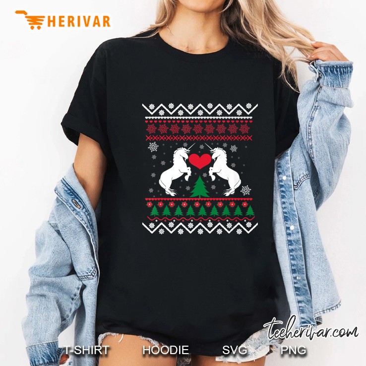 Unicorn With Heart Christmas Ladies Tee