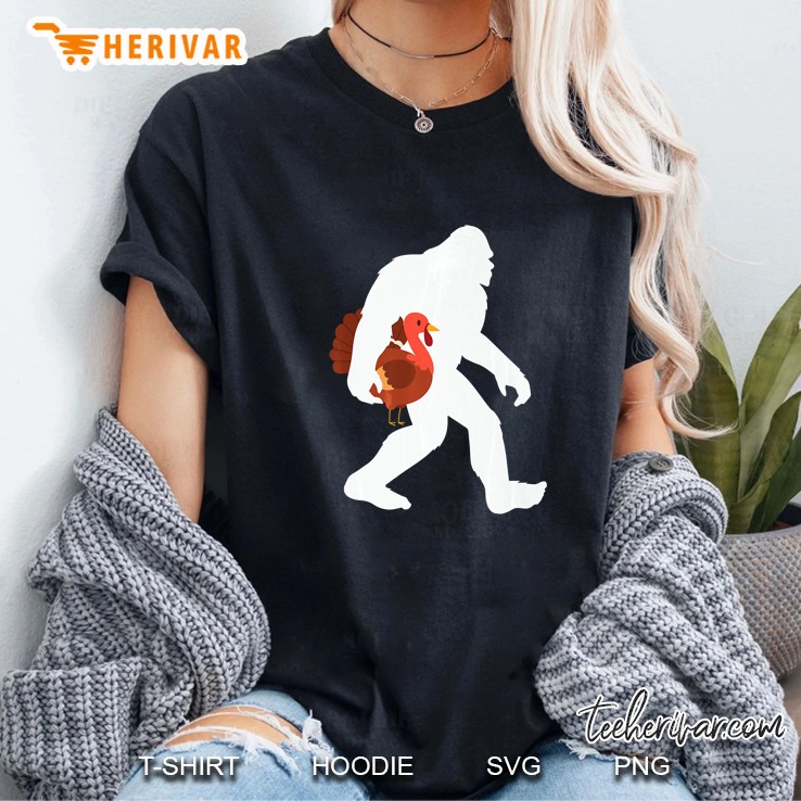 Bigfoot Thanksgiving Funny Sasquatch Turkey Ladies Tee