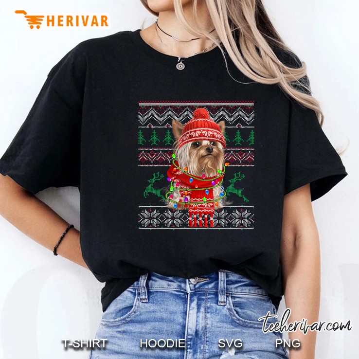 Yorkshire Terrier Christmas Lights Ladies Tee