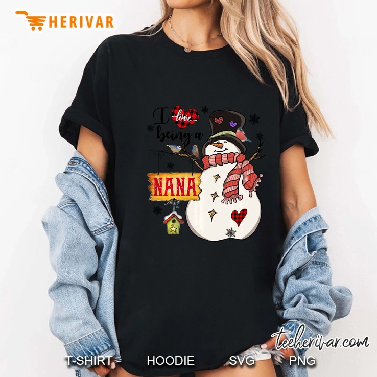 I Love Being A Nana Snowman Christmas Black Version Ladies Tee