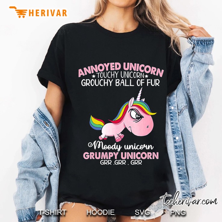 Annoyed Unicorn Touchy Unicorn Grouchy Ball Of Fur Moody Unicorn Grumpy Unicorn Baby Unicorn Version Ladies Tee