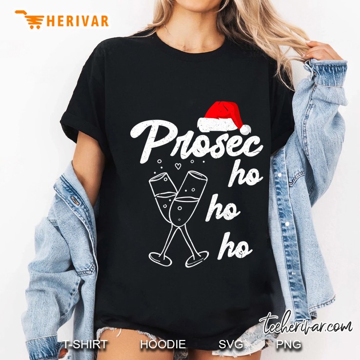 Prosec Ho Ho Ho Santa Hat Christmas Ladies Tee