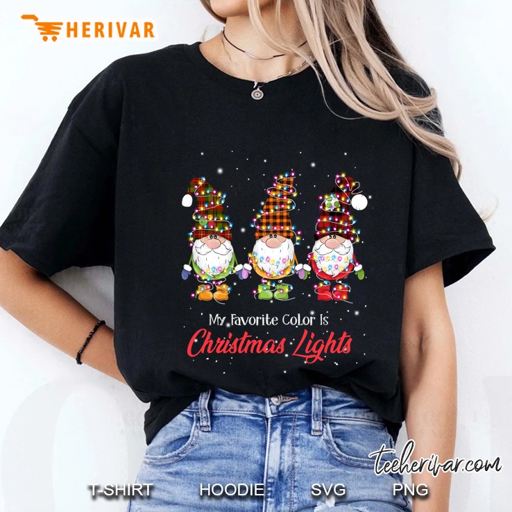 My Favorite Color Is Christmas Lights God Jul Gnome Tomte Ladies Tee