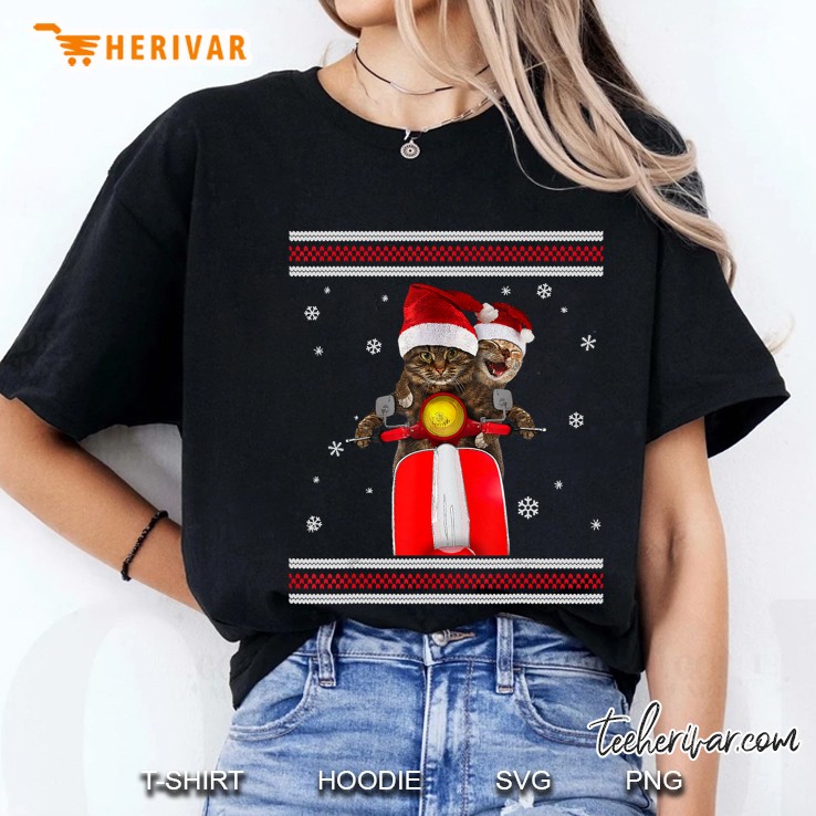 Funny Cat Riding Motorbike Christmas Ladies Tee