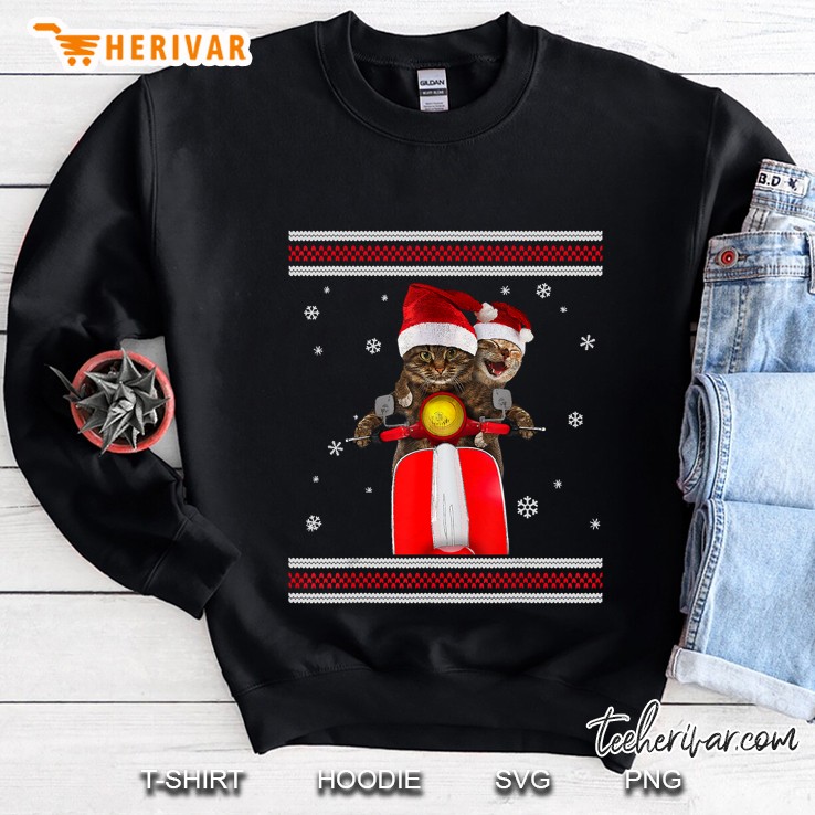 Funny Cat Riding Motorbike Christmas Sweatshirt