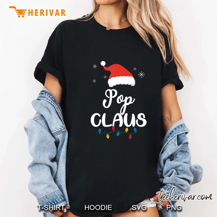 Pop Claus Santa Hat Christmas Lights Ladies Tee