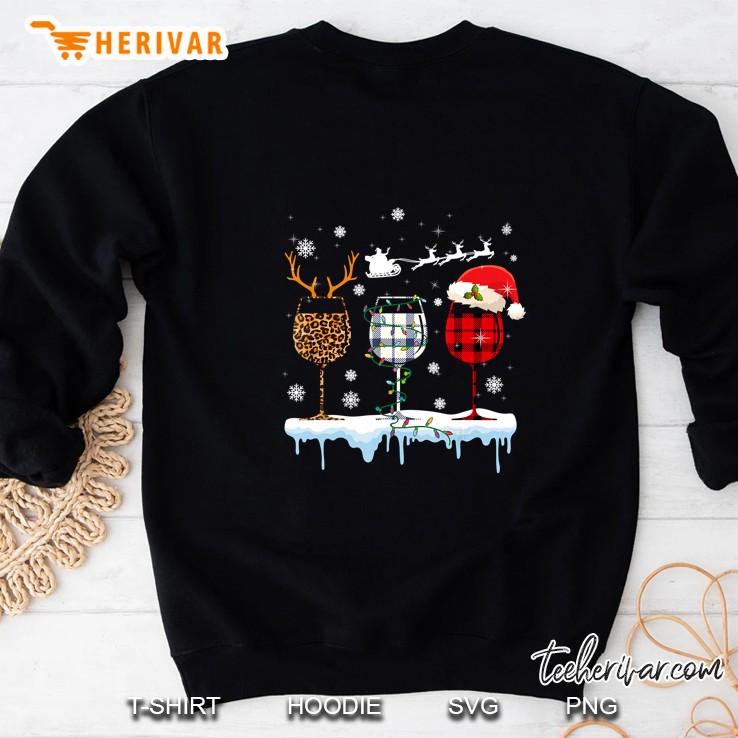 Leopard Plaid Three Glasses Of Wine Christmas Sweatshirt