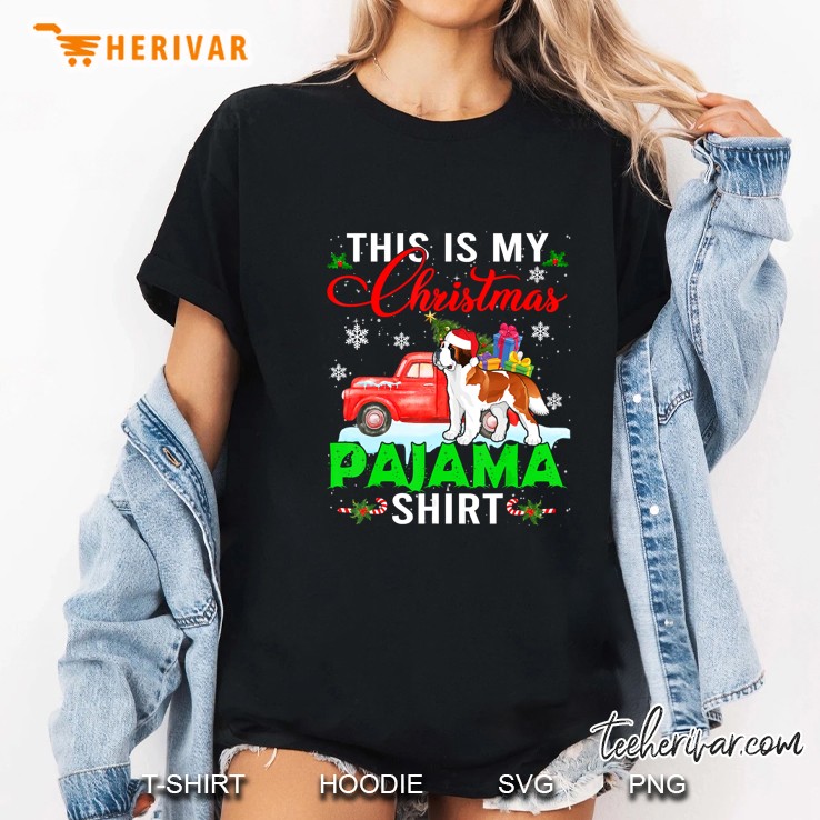 This Is My Christmas Pajama Shirt St. Bernard Red Car Version Ladies Tee