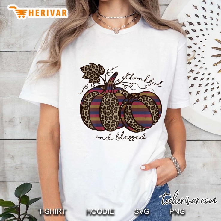 Thankful And Blessed Leopard Pumpkin Ladies Tee