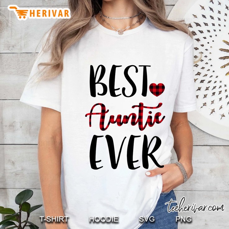 Best Auntie Ever Heart Plaid Version Ladies Tee