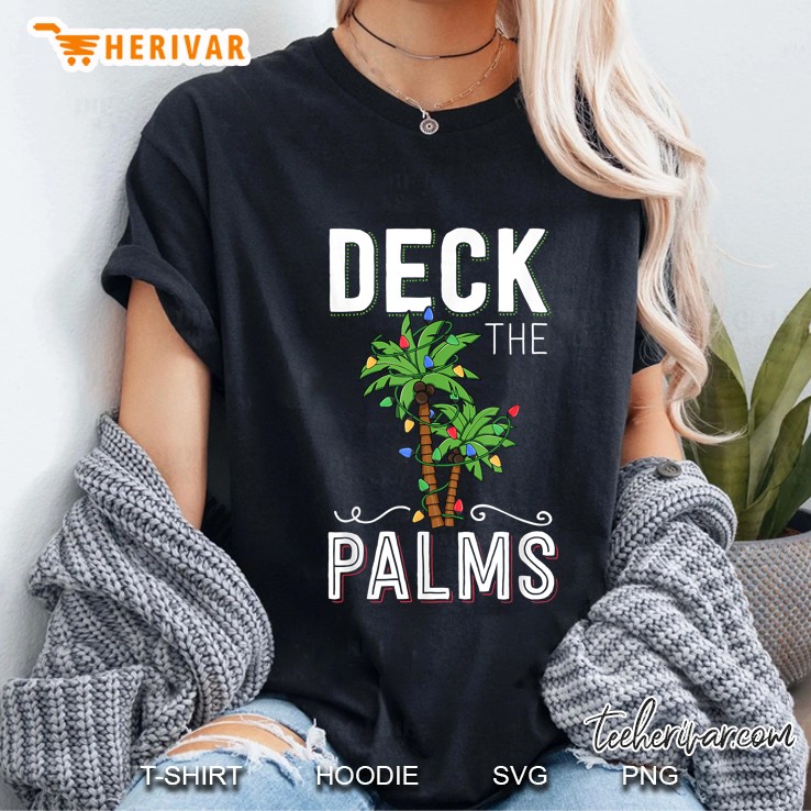 Deck The Palms Tropical Hawaii Christmas Palm Tree Ladies Tee