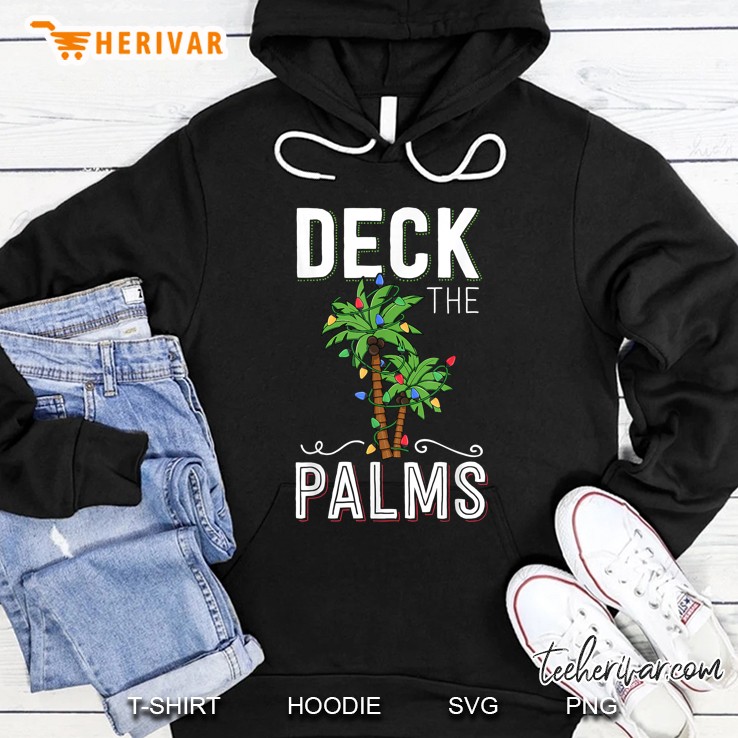 Deck The Palms Tropical Hawaii Christmas Palm Tree Hoodie