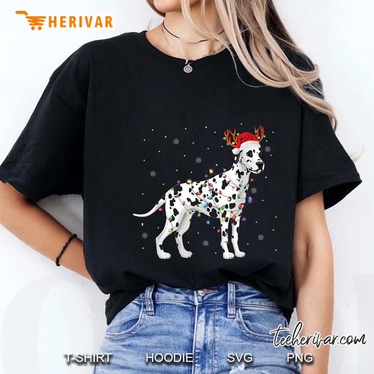 Dalmatian Santa Hat Reindeer Christmas Ladies Tee