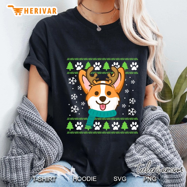 Cute Corgi Reindeer Christmas Ladies Tee