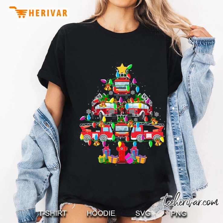 Fire Truck Driver Christmas Tree Ladies Tee