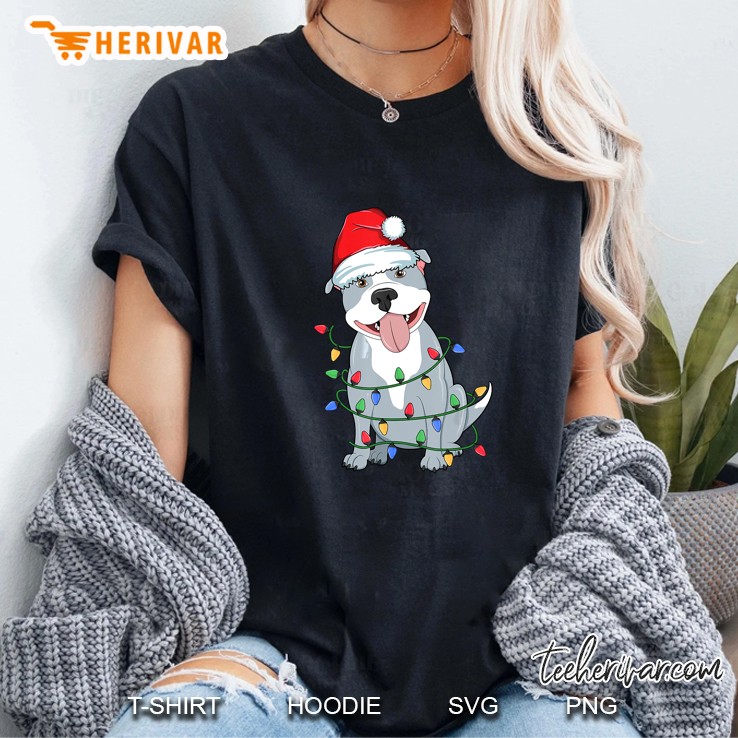 Pitbull Santa Hat Christmas Tree Ladies Tee